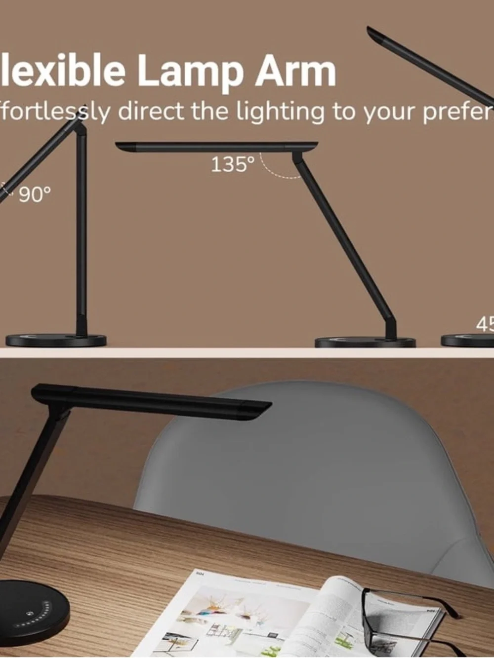 TaoTronics LED Desk Lamp Black LED Task Lamp with Adjustable Arm